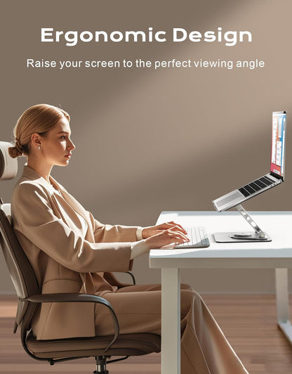 RIWUCT 360° Rotatable Laptop Stand for Desk Adjustable Height, Ergonomic Laptop Riser Holder with Dual-bar Support, Portable Computer Notebook Stand for MacBook Air Pro(10-16"), Gifts for Men/Dad