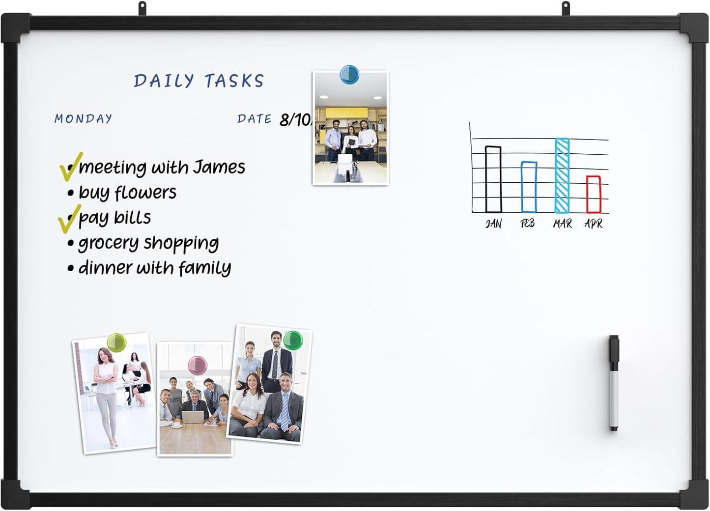 MaxGear Double-Sided Dry Erase Board for Wall, 16"x12" Hanging Whiteboard, Small Dry Erase White Board with 3 Markers and 4 Magnets, Portable Whiteboard for Planning, Drawing, Memo, to Do List