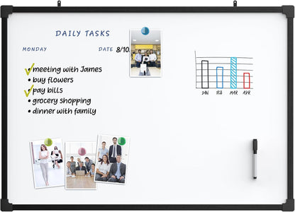 MaxGear Double-Sided Dry Erase Board for Wall, 16"x12" Hanging Whiteboard, Small Dry Erase White Board with 3 Markers and 4 Magnets, Portable Whiteboard for Planning, Drawing, Memo, to Do List
