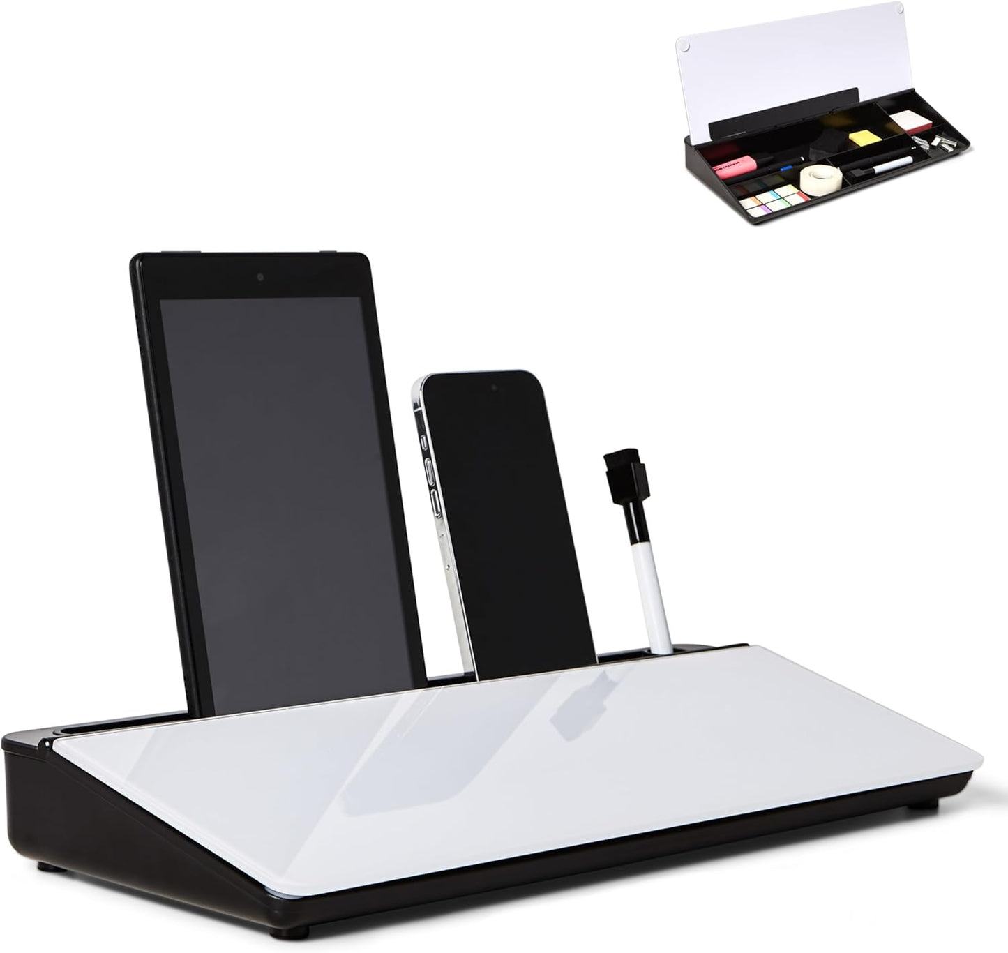 GAROOD Desktop Whiteboard with Storage Desk White Board Desk Board Glass White Board with Stand Home Office Organizer Phone Holder 15.8X7X2 inches
