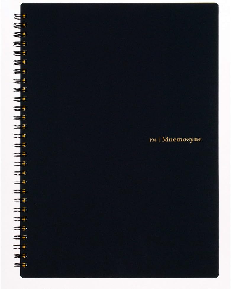 Maruman Mnemosyne Dot Grid Notebook- A5, 8.27" x 6.34", 80 Sheets / 160 Pages, 5mm Dotted Journal, Perforated Pages & Wire-Bound to Lay Flat, Black, Made in Japan