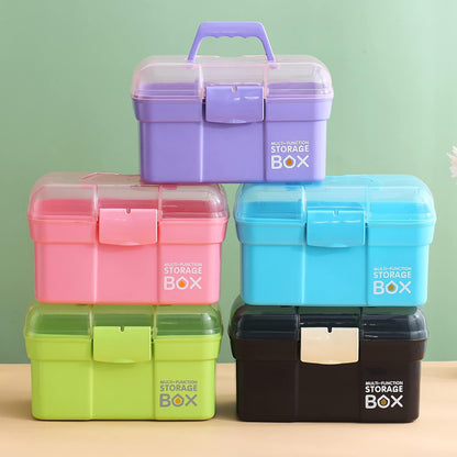 Kinsorcai 11'' Plastic Storage Box with Removable Tray, Multipurpose Organizer and Storage Case for Art Craft and Cosmetic (Green)