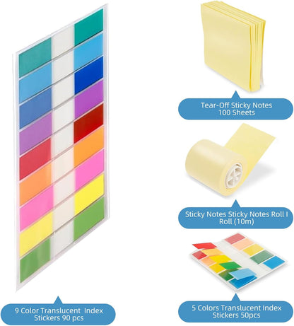 Sticky Note Holder and Dispenser with Magnetic Paper Clip Holder, 3x3 Pop-Up Note and Annotation Labels,Full Adhesive Note Roll Desktop Organizer.5-in-1 Multi-Function Standing Sticky Note Box(White)