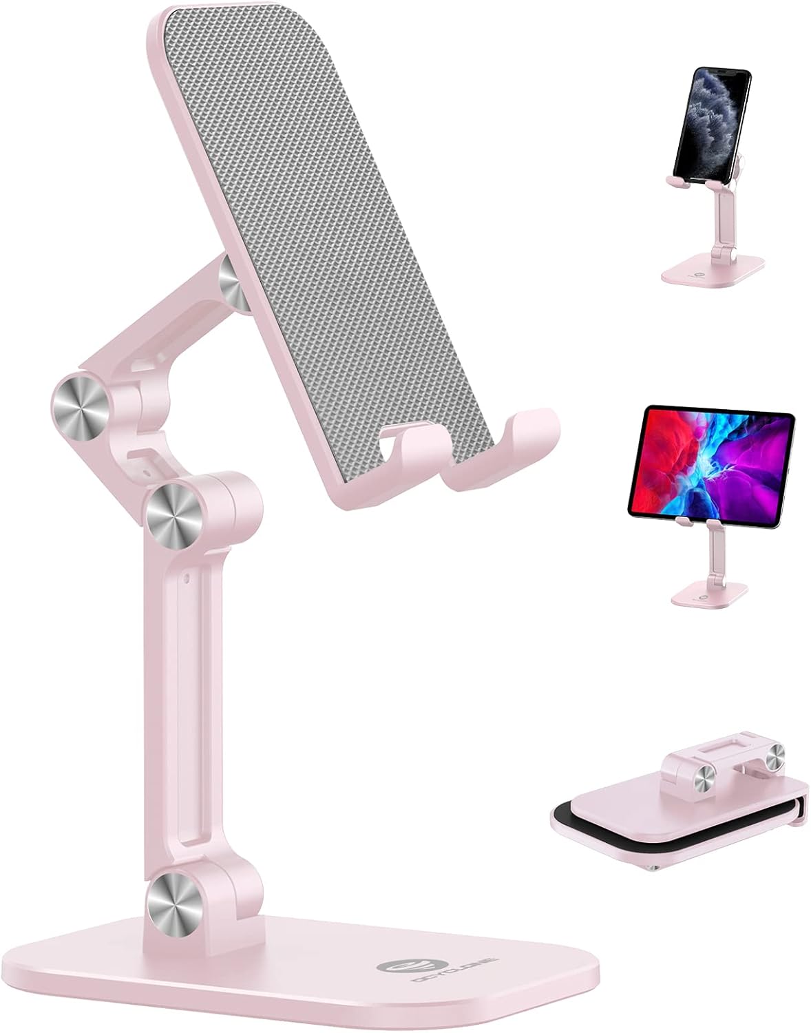 OCYCLONE Phone Stand, Cell Phone Stand Holder for Desk Office Accessories Adjustable Height and Angle Foldable iPhone Stand Compatible with 4"-13" All Phones iPad Tablet - Black