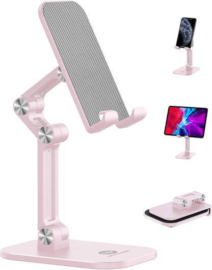 OCYCLONE Phone Stand, Cell Phone Stand Holder for Desk Office Accessories Adjustable Height and Angle Foldable iPhone Stand Compatible with 4"-13" All Phones iPad Tablet - Black