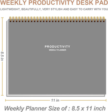 Weekly Productivity Planner - 8.5" x 11" Dashboard Desk Notepad Has 6 Focus Areas to List Tasks for Goals, Projects, Clients, Academic or Meal-Organize Your Daily Work Efficiently, 54 Weeks, Green