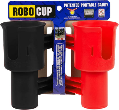 ROBOCUP, (White), Patented Clamp On Boat Cup Holder |Multifunction Dual Drink Caddy for Fishing Poles, Tools, Net, Gaff |Portable Storage for Boating, Beach, Umbrellas, Golf Carts, Strollers