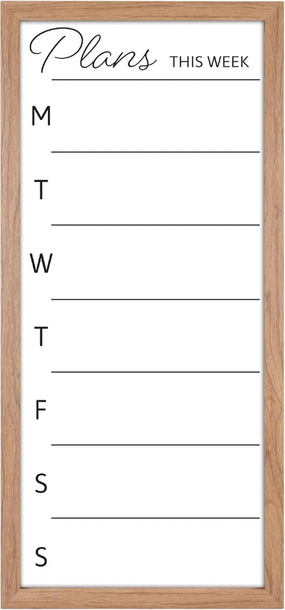 MCS Dry Erase Weekly Planner 11x24 Walnut Framed Calander Whiteboard for Wall, Plan Your Week with Family Weekly Planner for Dinners, Sports, Events & More