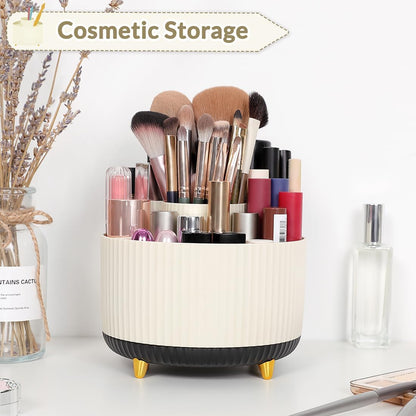 SKYDUE 360 Rotating Plastic Desk Pen Organizer with 5 Slots, Dual-Purpose Art Supply Pencil Cup for Office, School, Home