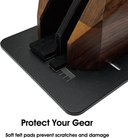 Vertical Laptop Stand for Desk, Dual Slot Wood Laptop Holder to Dock MacBook, MacBook Pro and & Gaming Laptops, Solid Black Walnut, Geometric Sculpted Craftsmanship