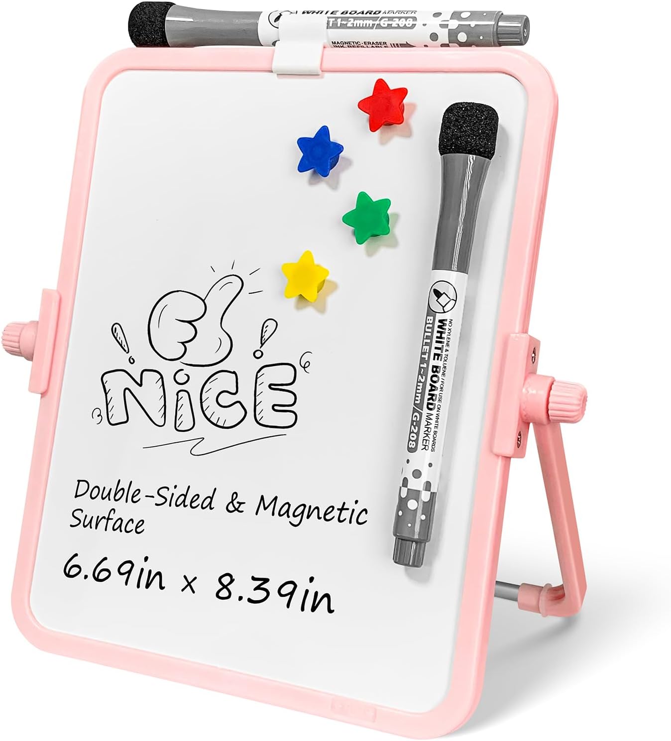 Colorful Dry Erase White Board 8.3x11in, Magnetic Desktop Board with Stand, 2 Markers (Eraser Head), 4 Magnets - Double-Sided Easel for Daily Planning, Memo, Office/Home/School (Blue)