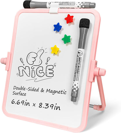 Colorful Dry Erase White Board 8.3x11in, Magnetic Desktop Board with Stand, 2 Markers (Eraser Head), 4 Magnets - Double-Sided Easel for Daily Planning, Memo, Office/Home/School (Blue)