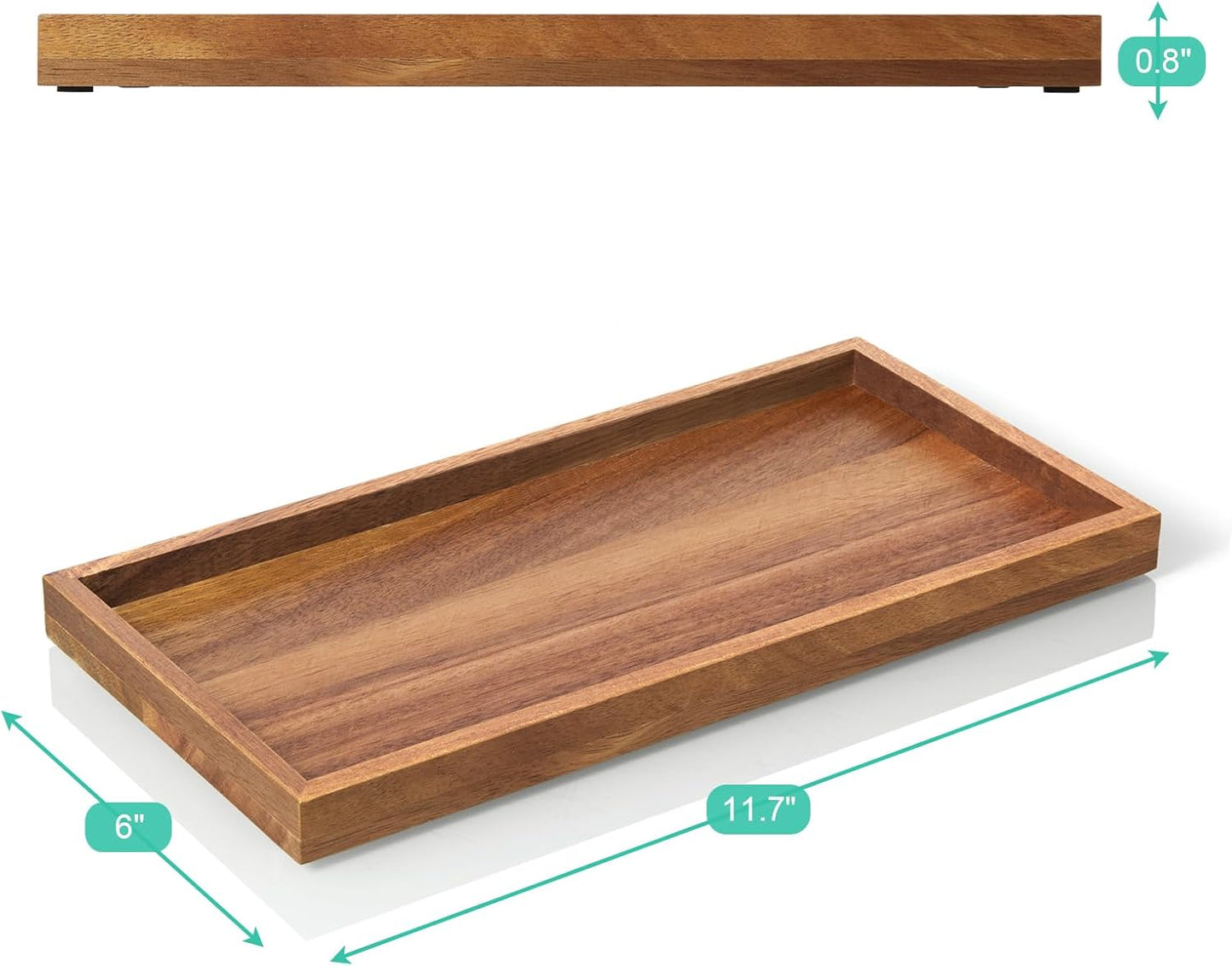 ALELION 8" Acacia Wood Bathroom Vanity Tray for Counter - Dresser Top Tray for Perfume Jewelry Candle Key Catchall - Small Kitchen Countertop Organizer for Soap Dispenser and Sponge Holder