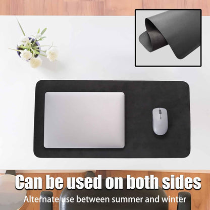 Double-Sided Keyboard Mouse Pad, 31.5"x15.7" PU Leather and Cork Desk Mat Large Overlocked-Edge Desk Pad with Matching Thread, Black
