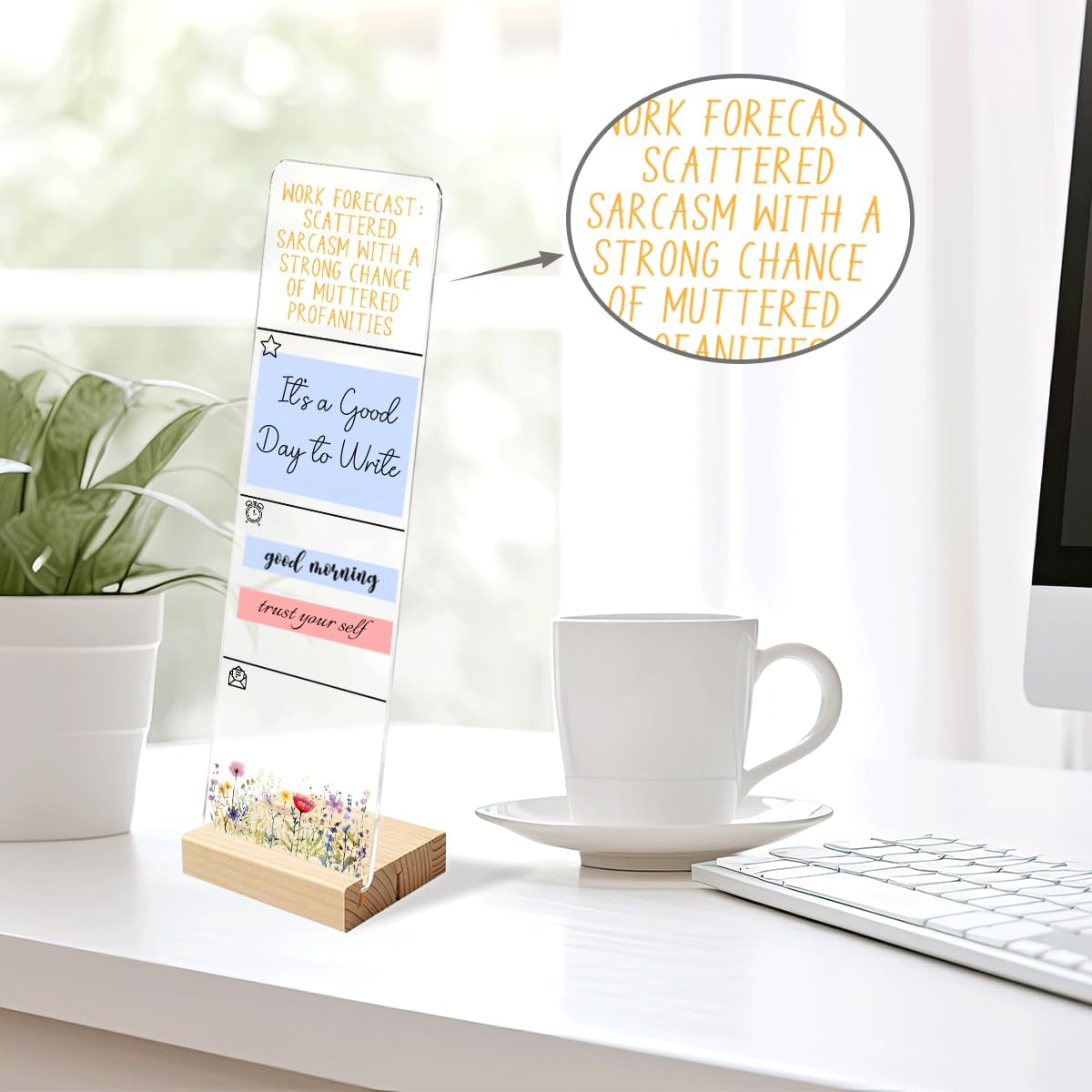 Sticky Note Holder Acrylic Monitor Memo Board Desk Organizers and Accessories Desk Decor Post It Note Holder with 200Pcs Sticky Notes Funny Sarcastic Office Positive Desk Sign