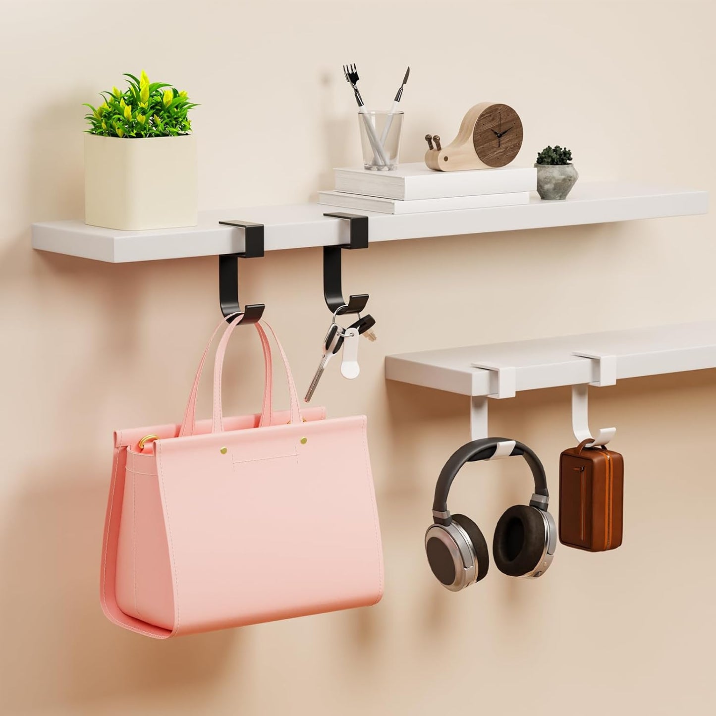 CroBlissful 4 Pcs Purse Hook for Table Nail Free Handbag Hanger for Desk Heavy Duty Purse Hook for Hanging Bags Umbrellas Keys Cups Headphone(Black)