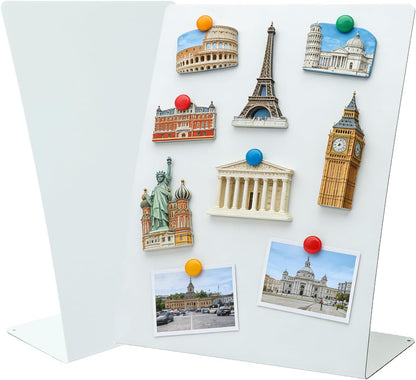 2 Pack Desk Magnetic Bulletin Board Metal Tabletop Memo Souvenir/Photos Display Board Magnet Display Stand for Home School Kitchen Office (2, White, ARC)