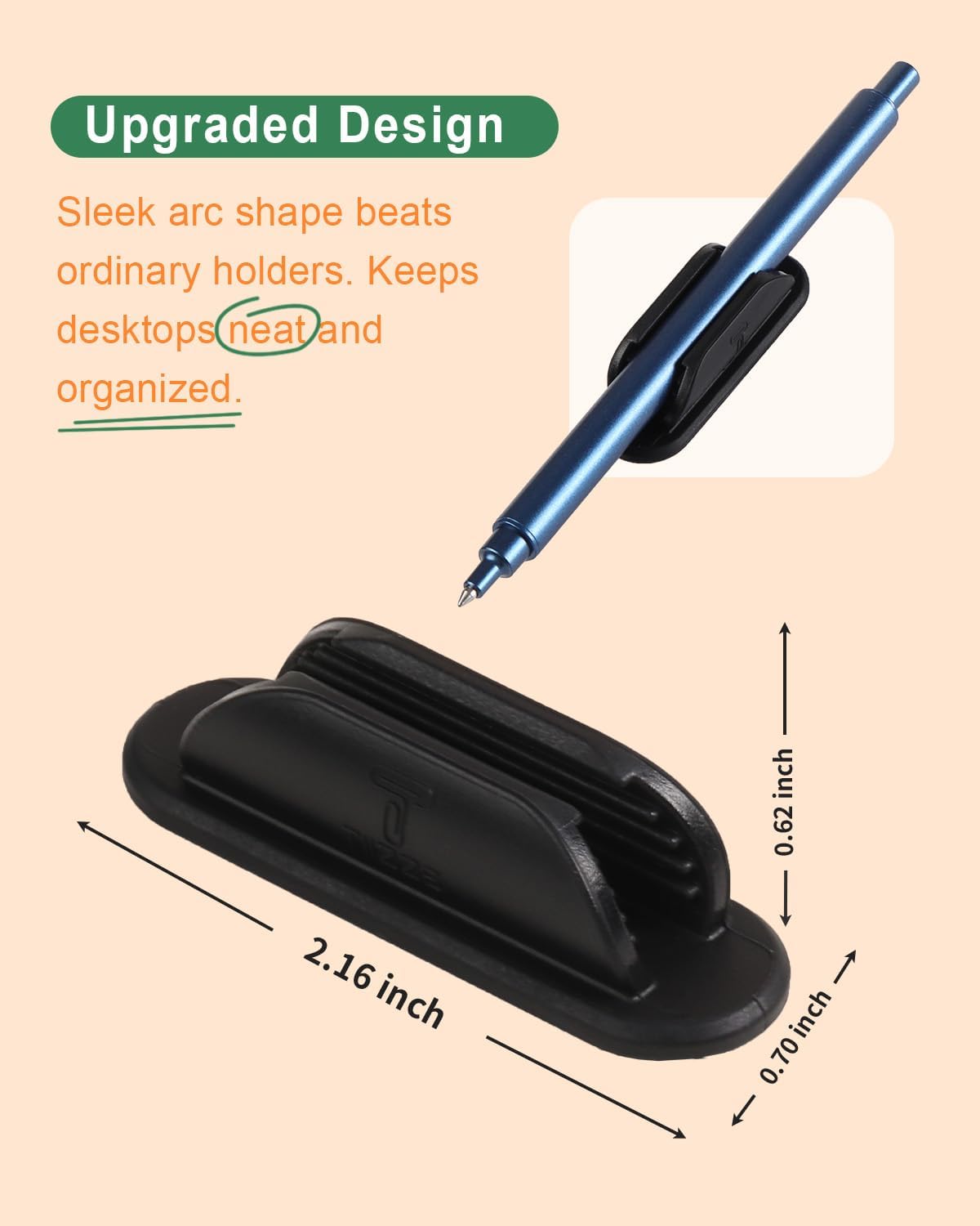 Tiizze 10 Pack Adhesive Pencil Holder for Desk, Silicone Pen Holder for Wall, Clipboard & Laptop with 15 Upgraded Sticky Pads, Rugged Grip Pencil Holders for Classroom Teacher Essentials (Black)