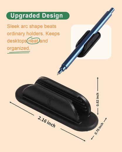 Tiizze 10 Pack Adhesive Pencil Holder for Desk, Silicone Pen Holder for Wall, Clipboard & Laptop with 15 Upgraded Sticky Pads, Rugged Grip Pencil Holders for Classroom Teacher Essentials (Black)
