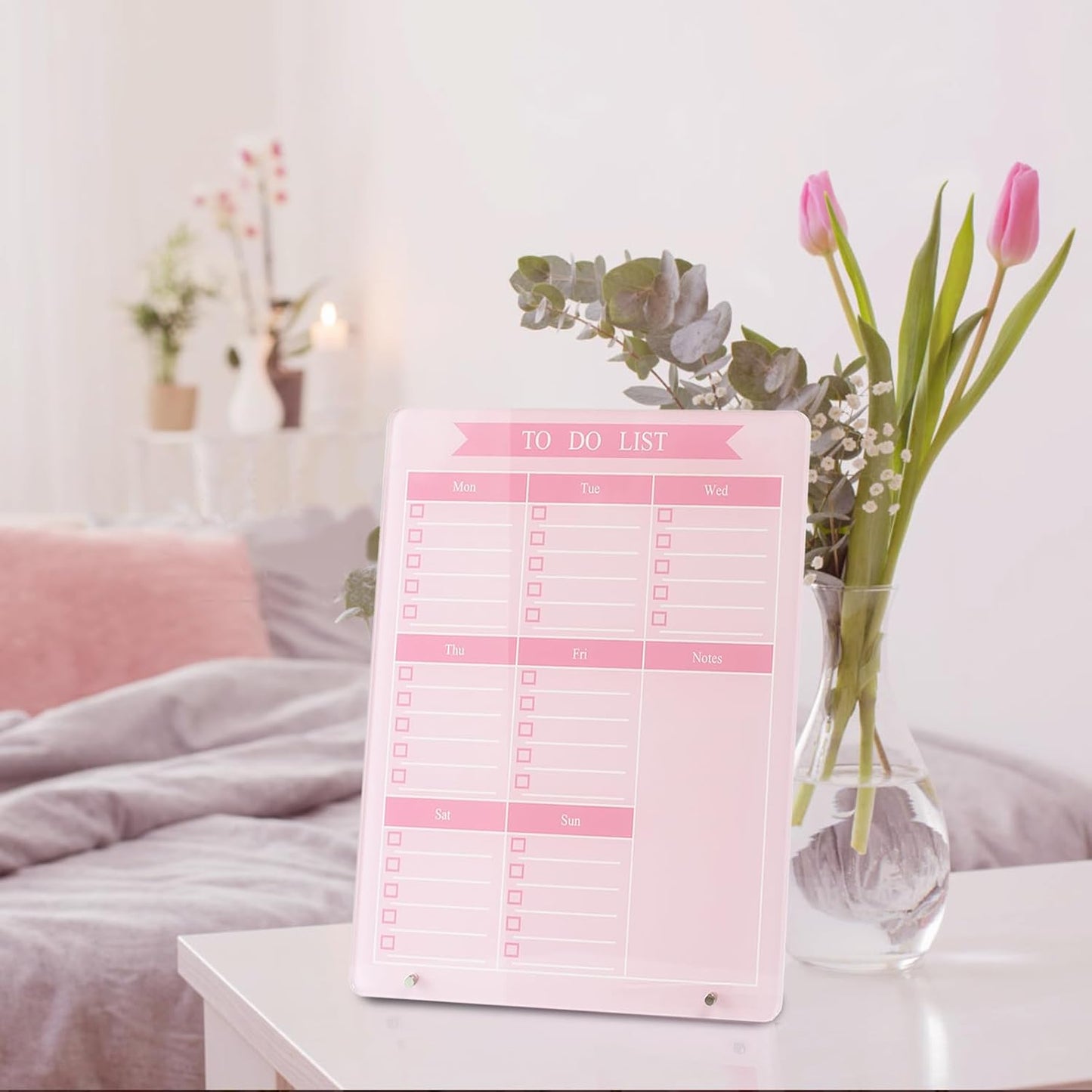 Weekly Planner Dry Erase Board for Desk,10''x12'',Acrylic Desk Calendar to Do List Planner Board with Stand,Pink Dry Erase White Board for Home Office School-ZL-P-2530