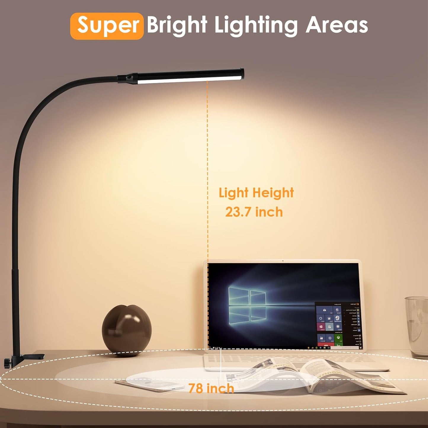 ShineTech LED Desk Lamp with Clamp, Eye-Caring Clip on Desk Light with 3 Color Modes & Stepless Dimming, 360° Flexible Gooseneck Desk Lamp for Home Office College Dorm with USB Adapter