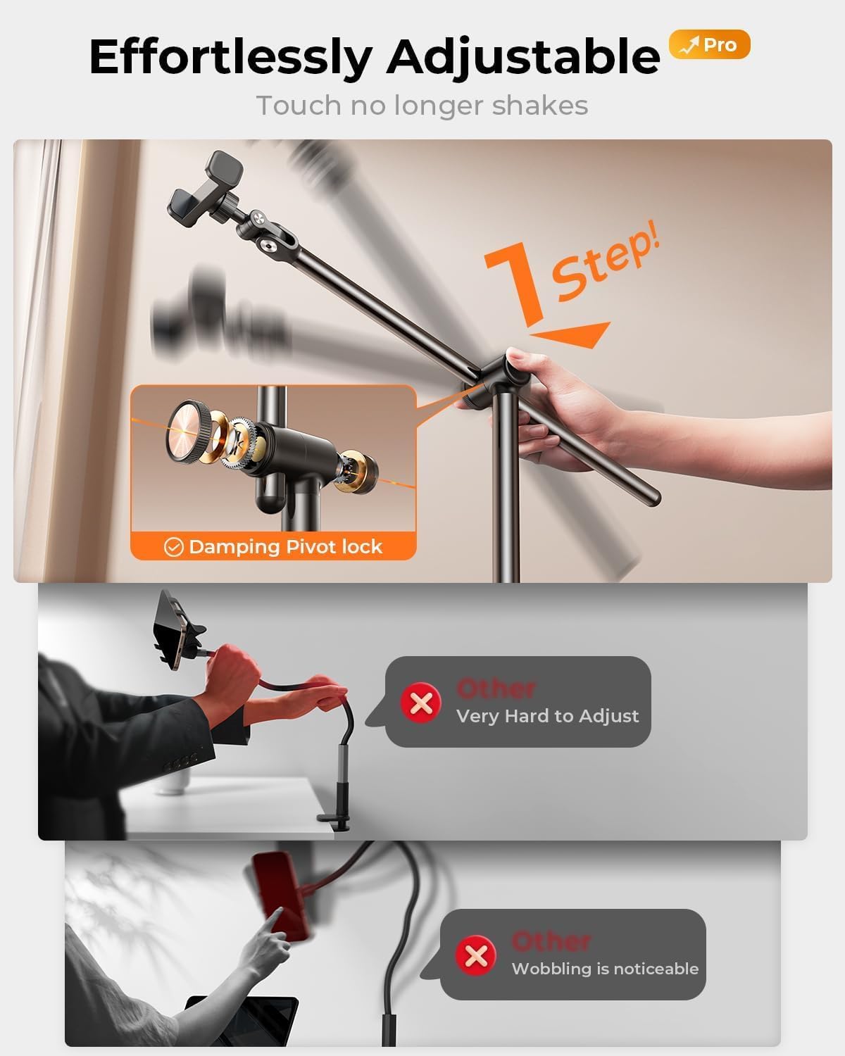 DIMONCOAT Phone Stand for Desk, Angle Height Adjustable Phone Holder for Desk, Aluminum Alloy Universal iPhone Holder, Retractable Cell Phone Stand Recording Office for iPhone 17 16 15 Pro Max S26