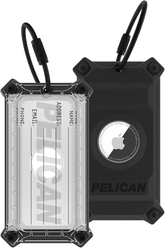 Pelican AirTag Tracker Luggage Lock - Travel AirTag Holder Luggage Tag for Suitcases with TSA-Approved Cable Lock, 2-Piece Installation, Grade 5 Titanium Plate Tracker -Brushed Titanium