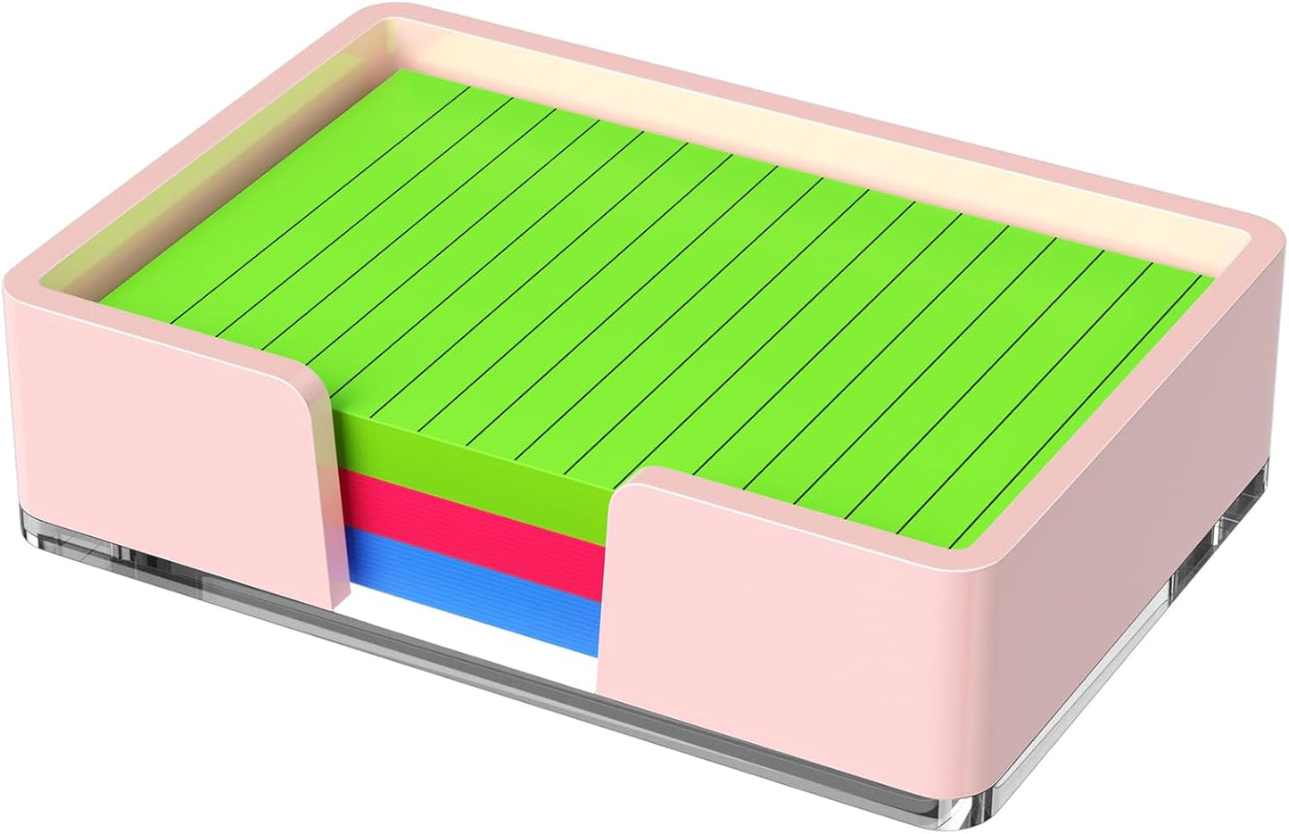Sticky Note Holder, Glitter Pink Acrylic Notepad Holder 3x3 in Self-Stick Note Dispenser Office Desk Accessories, Memo Pad Holder Organizer for Classroom School Supplies