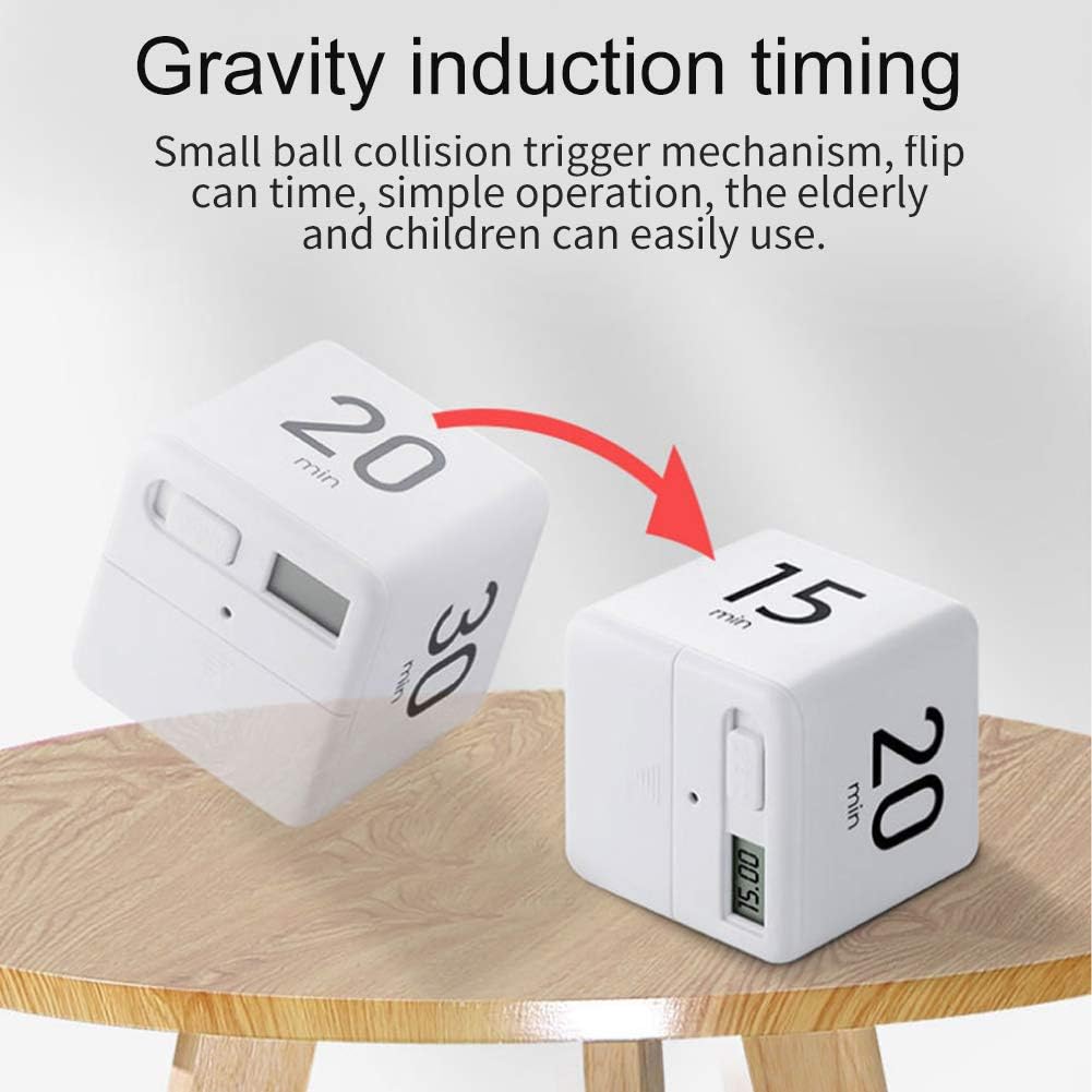 Cube Timer - 5, 15, 30 & 60 Min for Time Management (White) Kitchen & Workout Timer with Adjusted Volume