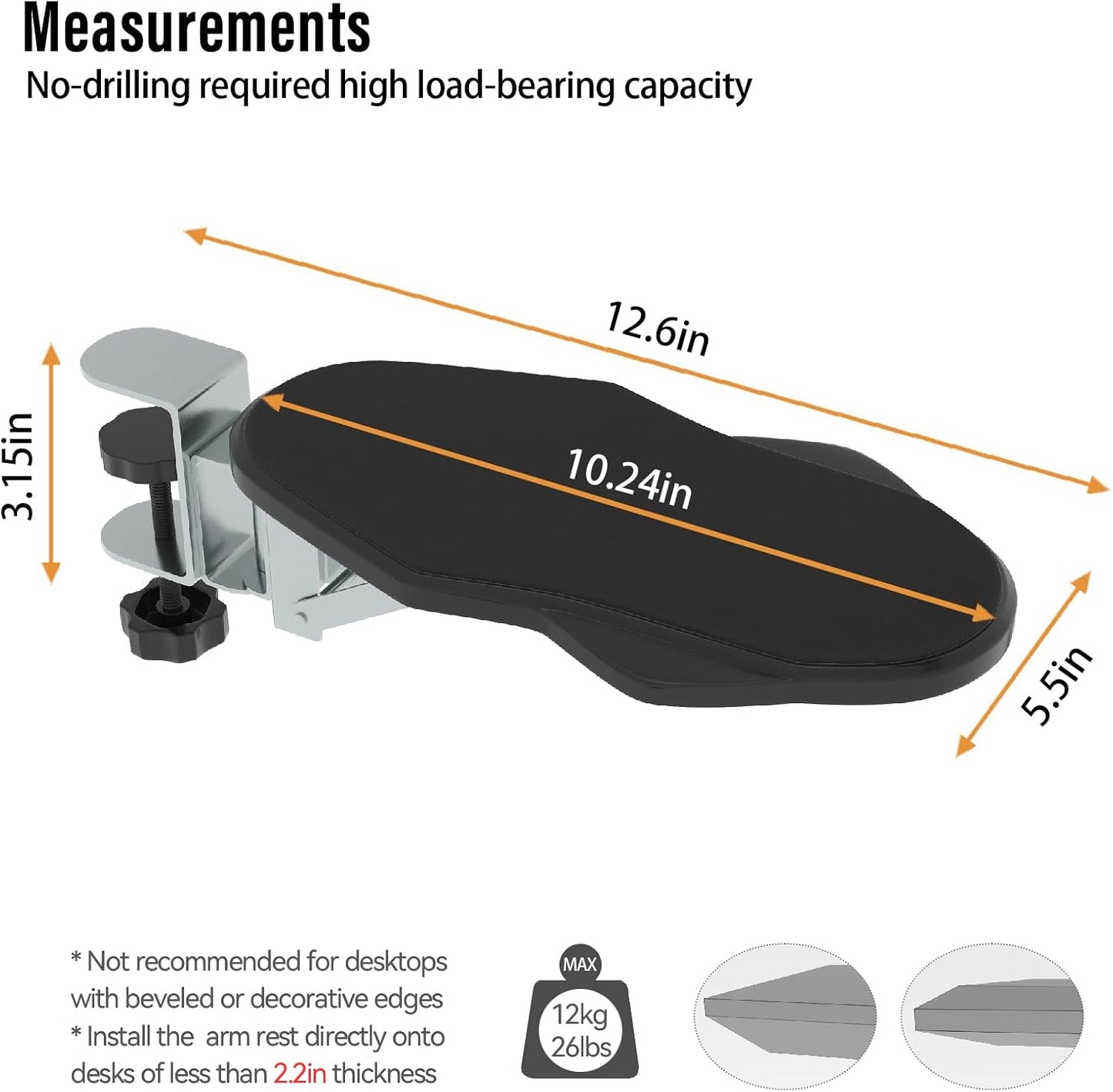 Ergonomic Arm/Elbow Rest for Desk - Foldable Rotatable Elbow Support for Computer Desk, Office & Gaming Comfort (Foldable Rotating Black)