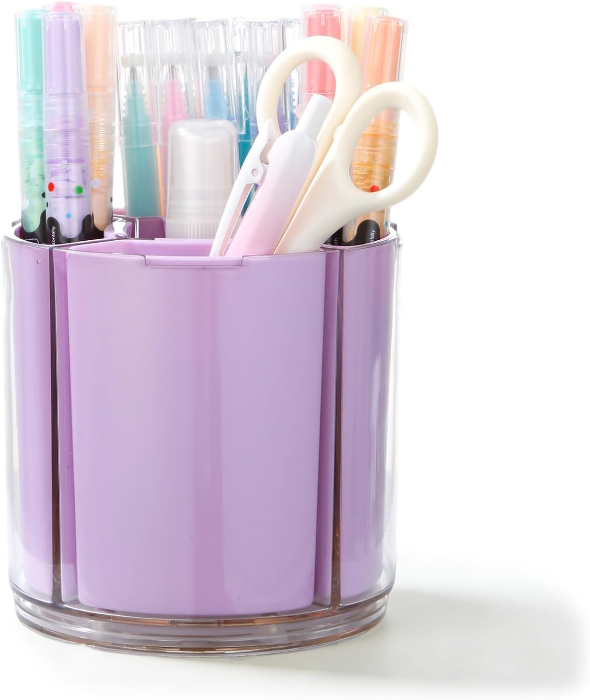 Comix 360° Rotating Pen Holder for Desk, Cute Pencil Holder Pen Organizer, Green Acrylic Pencil Cup Caddy with 5 Slots for Home School Office Supplies