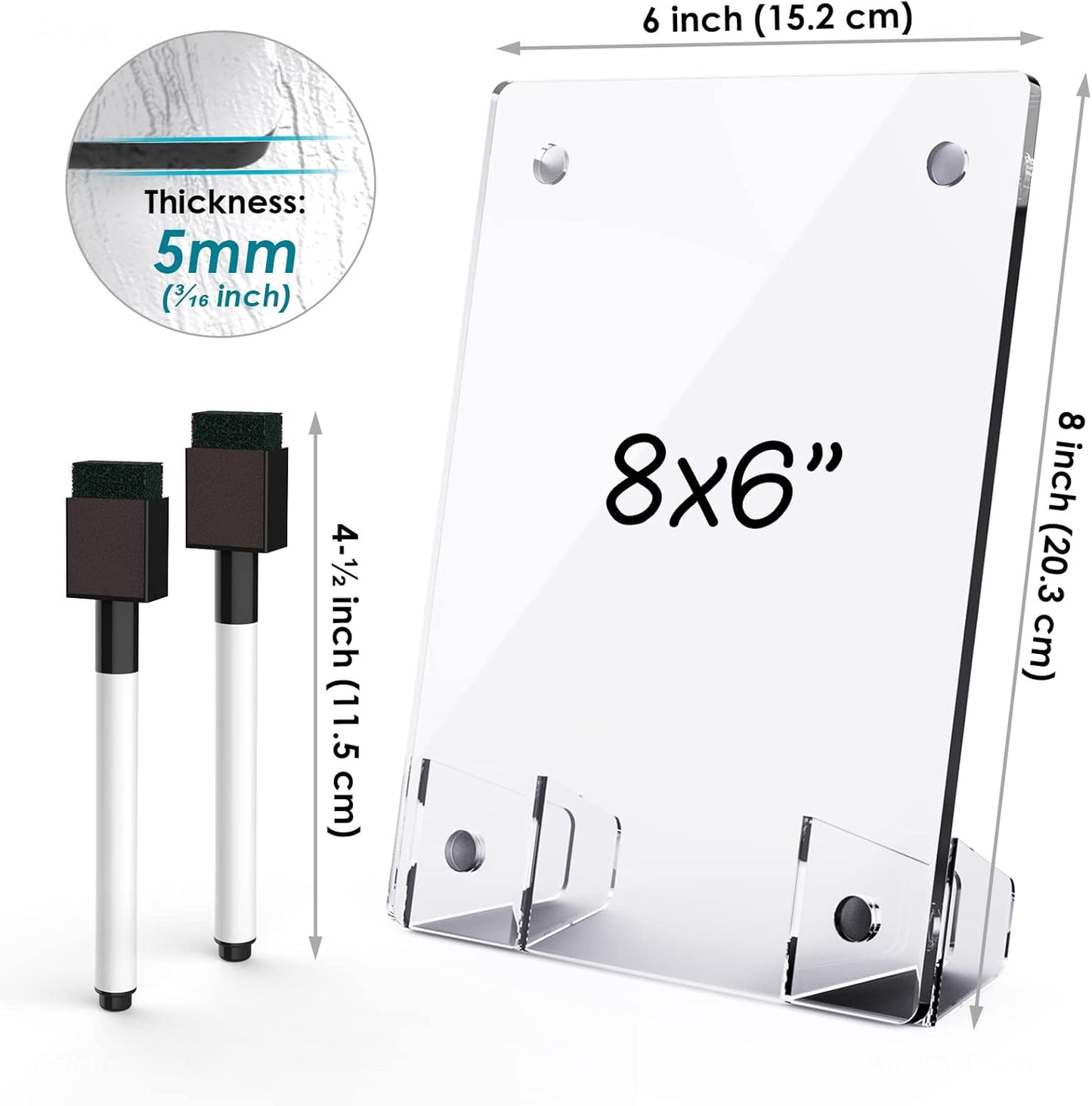Clear Acrylic White Board 8x6 Inches, Frameless Desktop Dry Erase Board with Flexible Magnetic Stand and Markers, Mini Whiteboard Desk Accessories for Women, Home, Office, School
