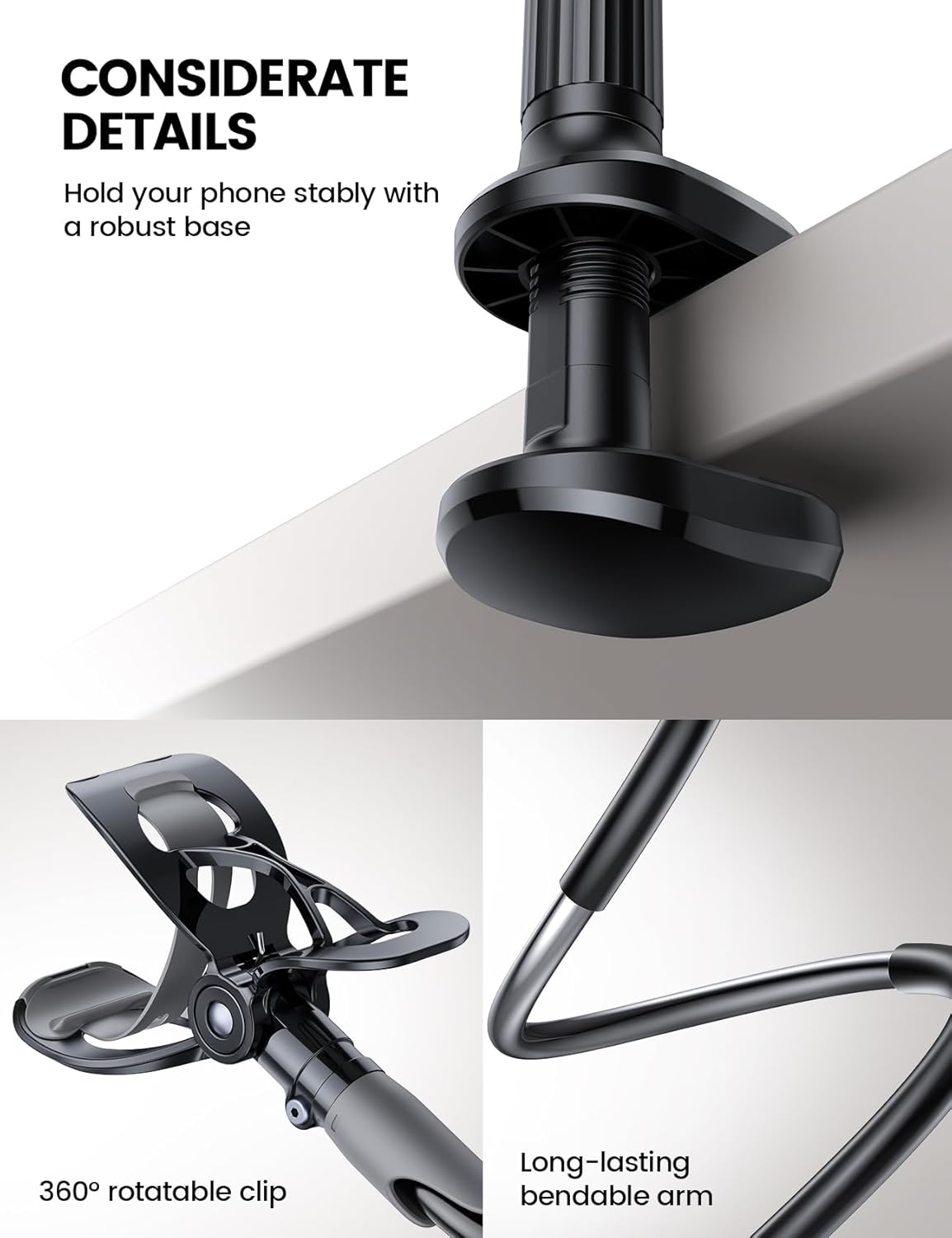 Lamicall Gooseneck Phone Holder for Bed - Cell Phone Mount Clamp Clip, Flexible Long Arm, Overhead Mount for Desk Headboard Bedside, Gifts for iPhone Air 17 Pro Max, 16 15 14 Pro Max and 4-7" Phone