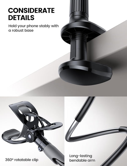 Lamicall Gooseneck Phone Holder for Bed - Cell Phone Mount Clamp Clip, Flexible Long Arm, Overhead Mount for Desk Headboard Bedside, Gifts for iPhone Air 17 Pro Max, 16 15 14 Pro Max and 4-7" Phone