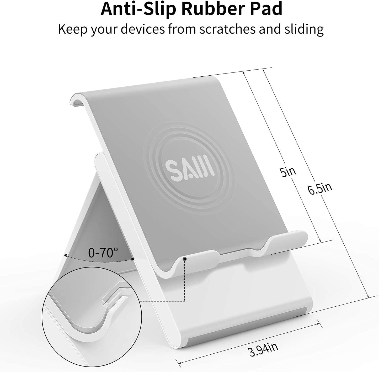 SAIJI Adjustable Tablet Stand Holder Portable Foldable Desktop Stand Dock Compatible for iPad, iPhone, Nintendo Switch, Samsung Galaxy and Kindle Fire Tablets – Gray