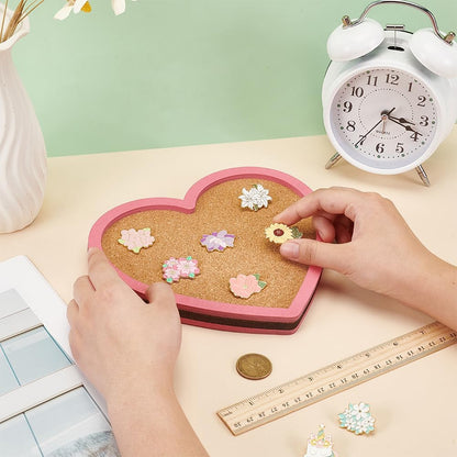 BENECREAT Pearl Pink Heart Pin Cork Board, 7.8x7.1inch Bulletin Display Board Wall Mounted Cork Board with Pink Frame for Brooch Pin Storage Display, Office Home and School Decor