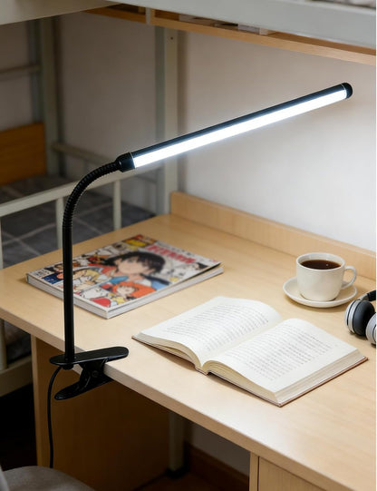 2 Pack Clip On LED Desk Lamp, 3 Lighting Modes 10 Brightness Levels, Flexible Goose Neck Swing Arm Task Lamp, Eye Caring USB Powered Clamp Light for Home Office Study Reading Bedside