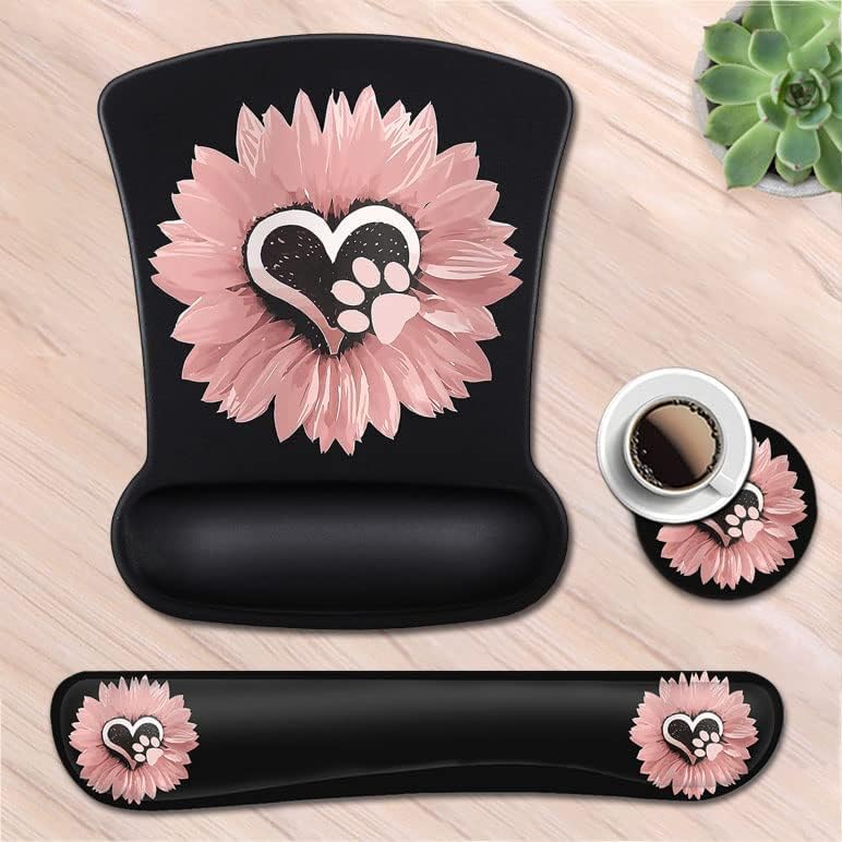 Mouse Pad with Wrist Support, Ergonomic Gel Mouse Pad Beautiful Flowers,Non-Slip Durable, Memory Foam Keyboard Wrist Rest, Suitable for Office Typing Games, Pink Hyacinths on Wood Panel