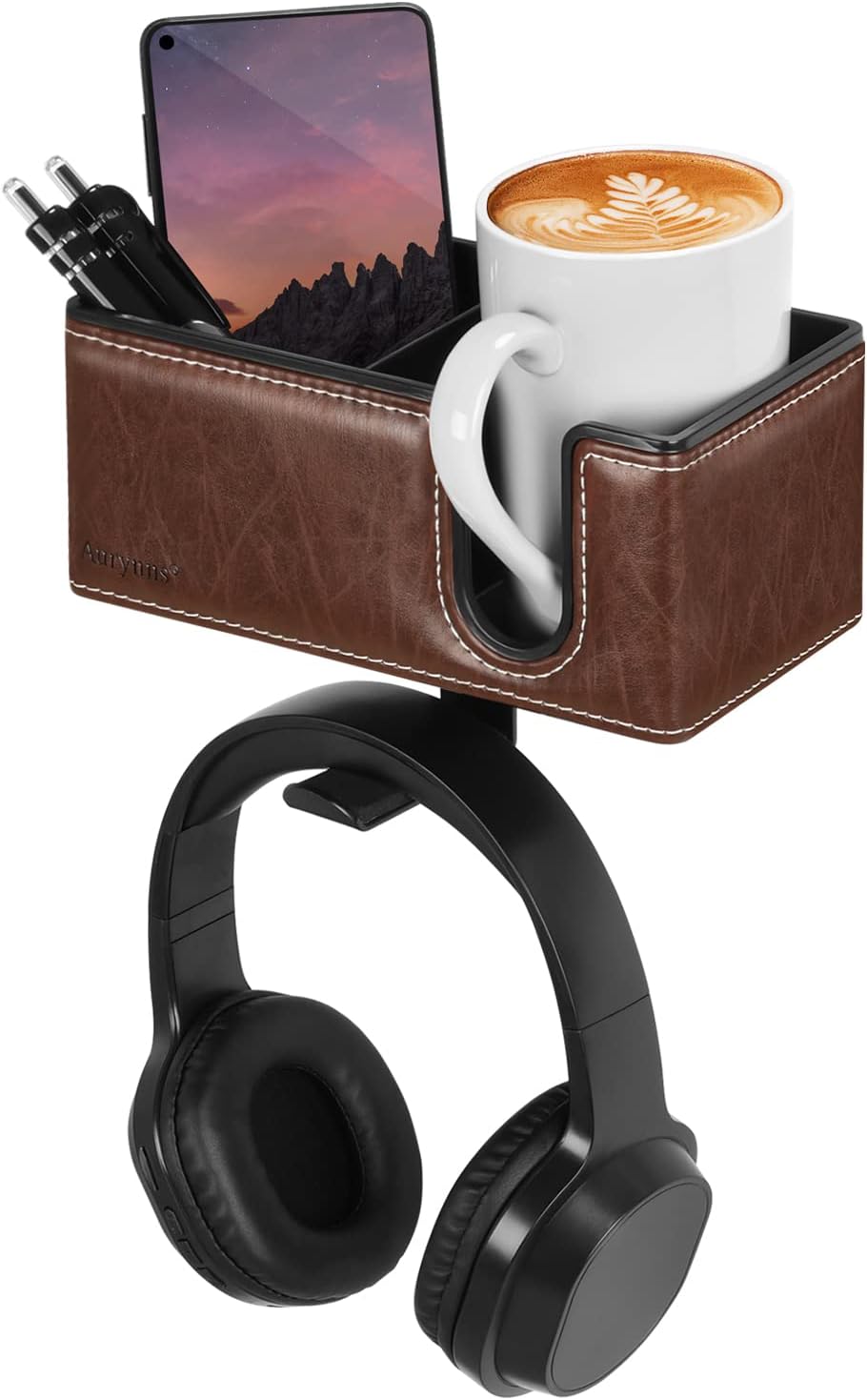 Desk Cup Holder Clip on Pen Holder Headphone Hanger Headset Stand Rotatable Clamp Hook Under Desk (Black)