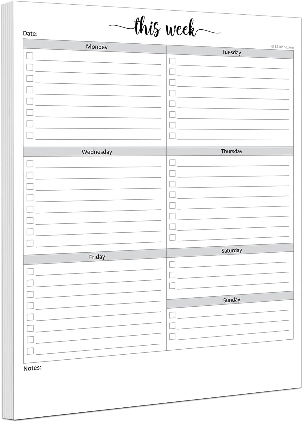 321Done Weekly Checklist Notepad - 50 Sheets (5.5" x 8.5") - This Week to Do Notepad Tear Off Planning Pad, Planner Checklist Organizing - Made in USA - Simple Script