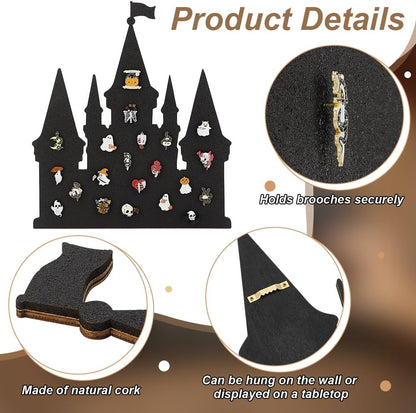 BENECREAT Castle Pin Board Cork Board, 14.2x11.8inch Bulletin Display Board Brooch Jewelry Display Cork Tray for Brooch Pin Collection Display, Office Home and School Decor