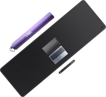 Vyaaa PU Leather & Cork Desk Mat, 39.4"x15.7" Dual Sided Computer Desk mat, Waterproof Large Mouse Pad, Non-Slip Office Desk pad, Office Desk Protector for Work/Gaming/Home (Black)