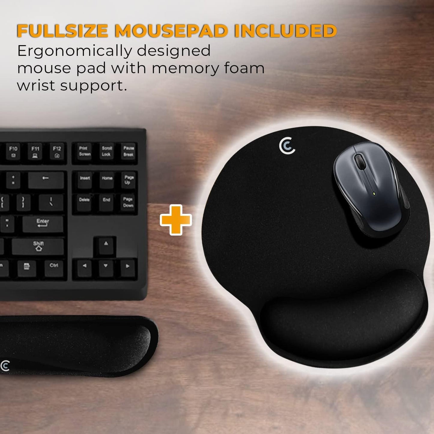 4pc Premium Wrist Rests for Keyboard and Mouse Pad Set - Memory Foam Cushion, Black - Ergonomic Wrists Hand Arm Rest Support for Laptop Computer Desk and Gaming - Carpal Tunnel Syndrome Relief