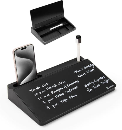 Varhomax Glass Desk Buddy Whiteboard with Storage, Small Dry Erase Desktop White Board Caddy to-do List Memo Notepad for Office, School and Home Office Supplies (Black)