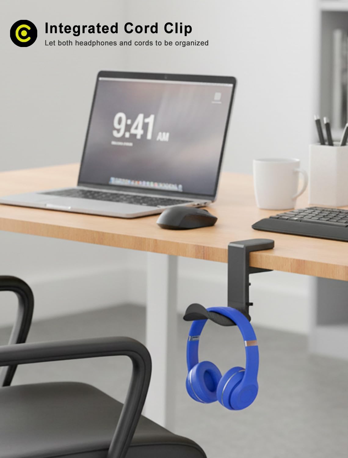 Headphone Holder Hanger Upgraded with Rotating & Adjustable Clamp for Controller & Headphones, Headset Stand Under Desk Hook Mount Built in Cable Clip