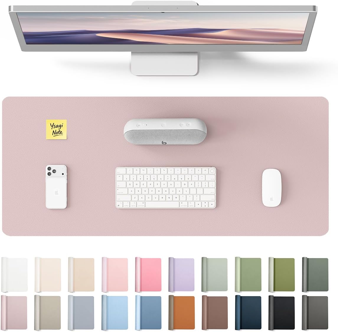 YSAGi Large Extended PU Leather Desk Pad Protector – Non-Slip Waterproof Desk Mat for Office & Home, Easy Clean Mouse Pad & Laptop Writing Blotter 35.4"x17" Black - Colors B