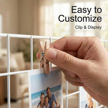 Kaforise Wire Wall Grid Panel, Wire Photo Hanging Display and Wall Storage Organizer, 10 Clips and 2 Nails Offered, Set of 1, Size 17.7" x 37.4", White
