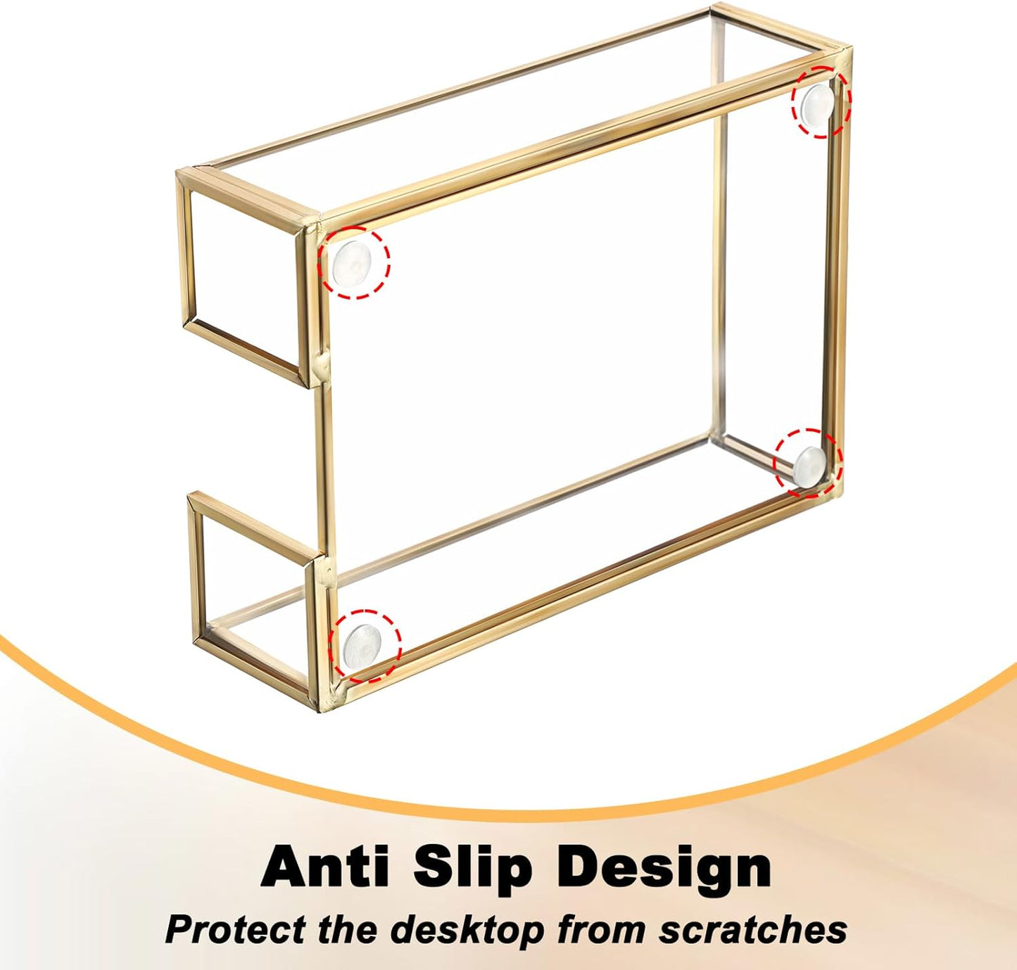 BTSKY Golden Glass Sticky Note Holder for 3x3 Inch Sticky Notes, Elegant Post It Note Dispenser with Non-Slip Pads Clear Notepad Holder for Desk Organization Planning, Home Office Decor