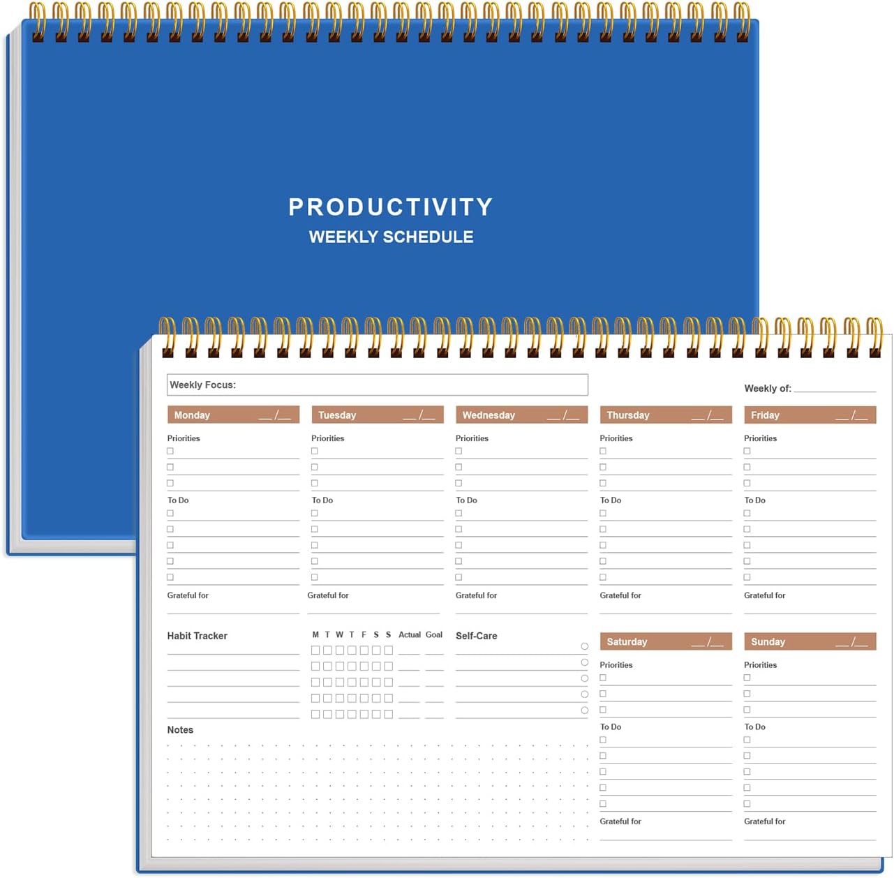 Weekly Productivity Planner - 8" x 11" Dashboard Desk Pad/Planner, Habit Tracker, Spiral Undated Weekly Planner for Office/School/Home, 54 Weeks, Black