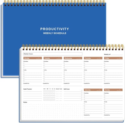 Weekly Productivity Planner - 8" x 11" Dashboard Desk Pad/Planner, Habit Tracker, Spiral Undated Weekly Planner for Office/School/Home, 54 Weeks, Black